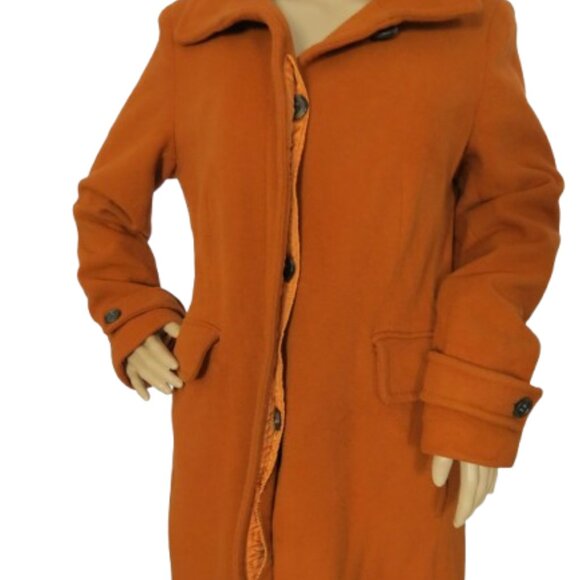 Lands' End Orange Long Wool and Cashmere Coat - Picture 7 of 9